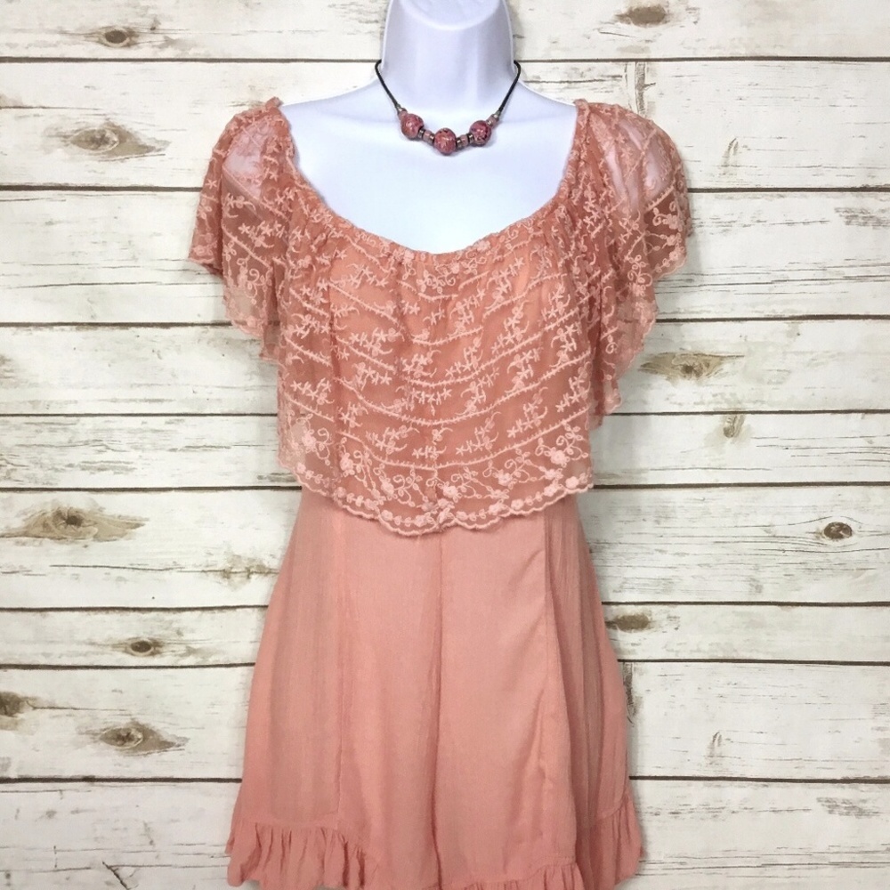 Kimchi Blue Pink Sail Away Ruffletop Romper Size S